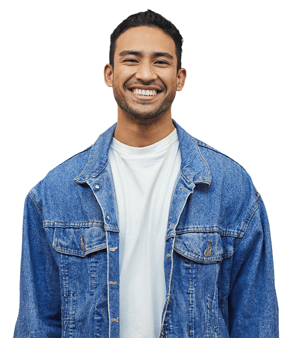 Man smiling wearing denim jacket