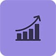 Icon of a bar chart with an upward arrow on a purple background, indicating growth or progress.