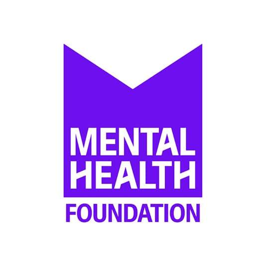 Purple logo of the Mental Health Foundation with a large 'M' shape above the text on a white background.