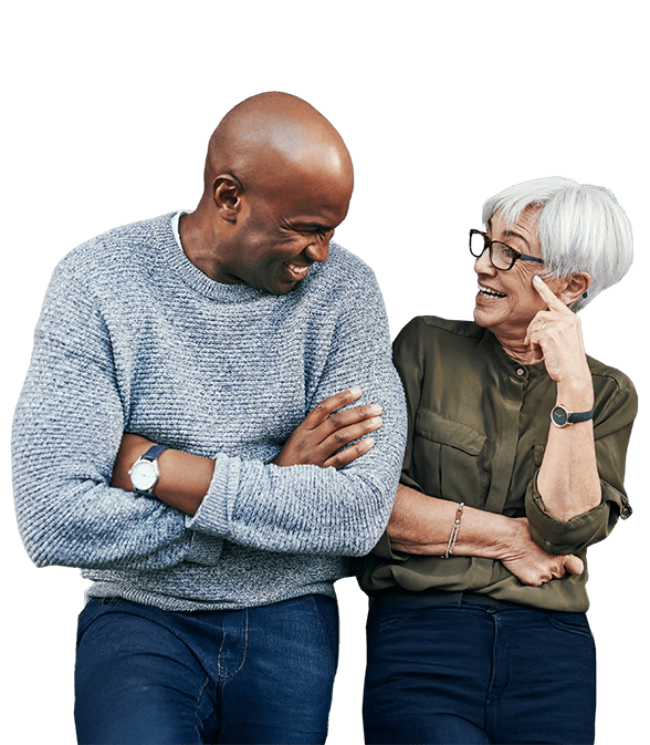 Man and women with glasses smiling