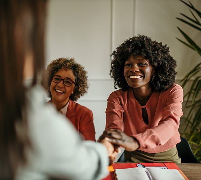 African lady shaking hand with work colleague